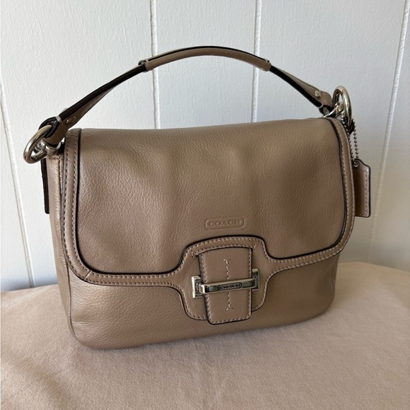 Coach Metallic Beige Leather Taylor Flap Bag - Picture 1 of 13